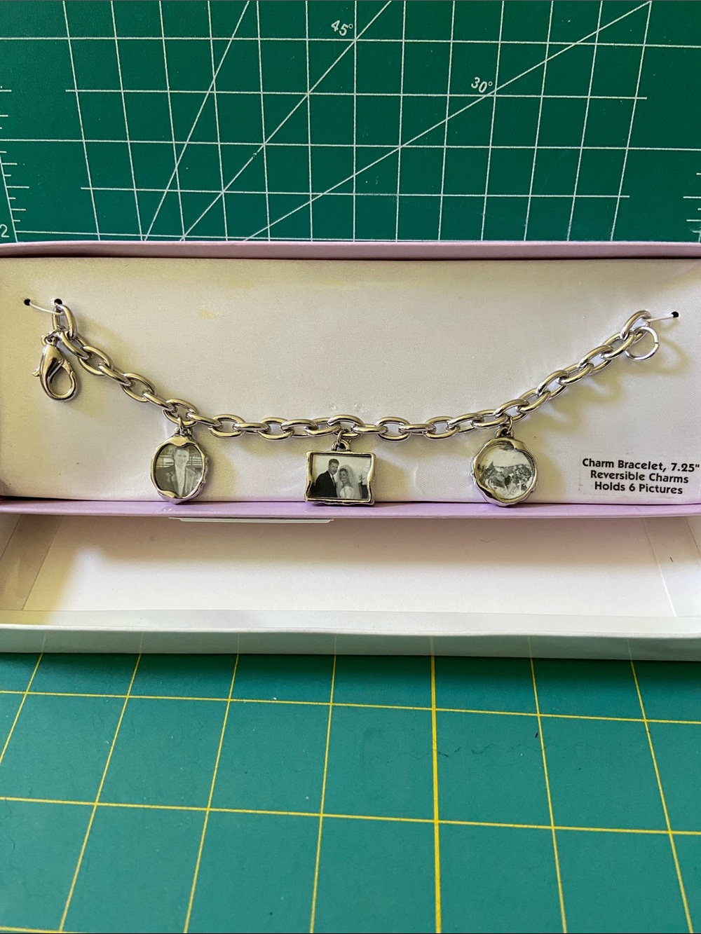Reversible Silver Photo Charm Bracelet - 3 Charm Link Chain
